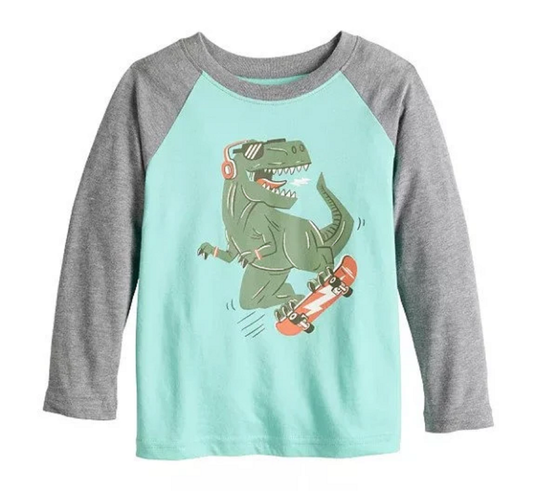 Toddler Boy Jumping Beans® Long Raglan Sleeve Graphic Tee Aqua Dino