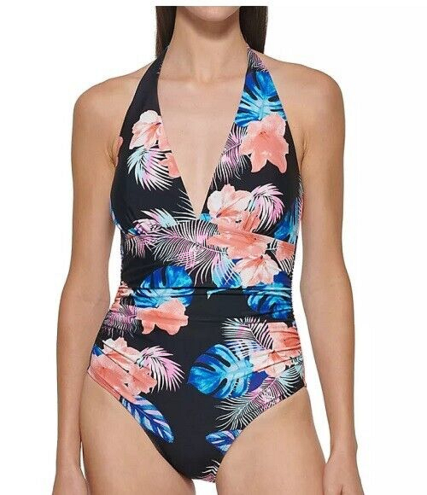 NEW DKNY Ladies Halter Shirred Swimsuit UPF Protection