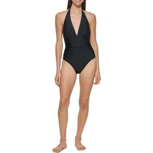 DKNY Women's Black Halter Shirred Swimsuit