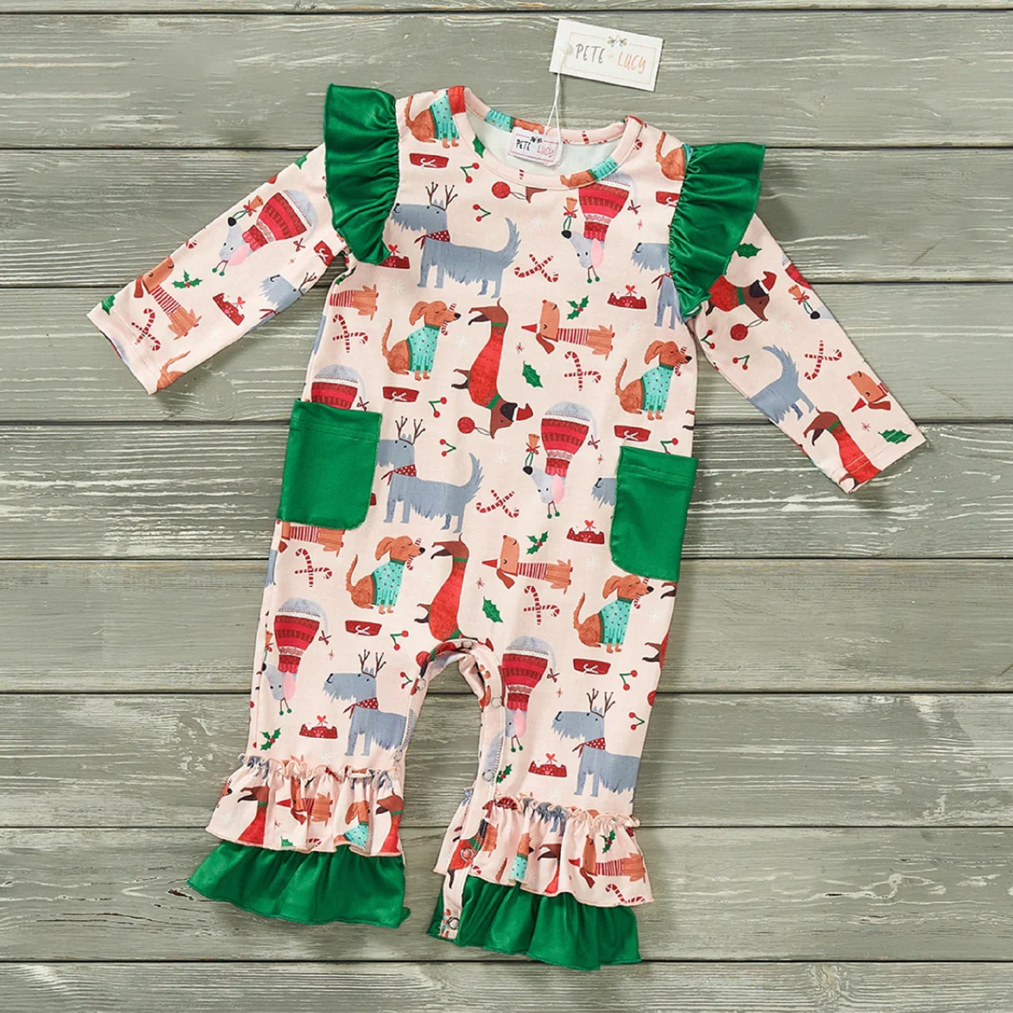 Pete + Lucy We Woof You Merry Christmas - Girl Infant Romper