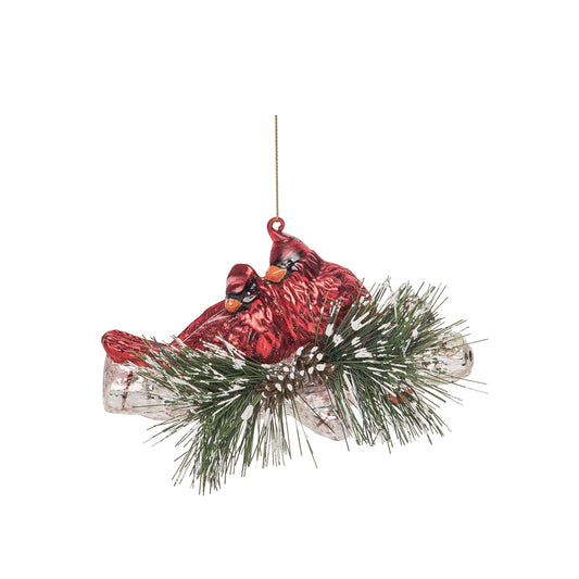 Glass 6.5 in. Christmas Cardinals On Branch Orn