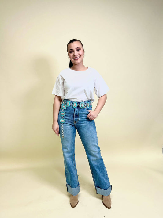 Silver and Turquoise Belt Regular: Silver / One Size