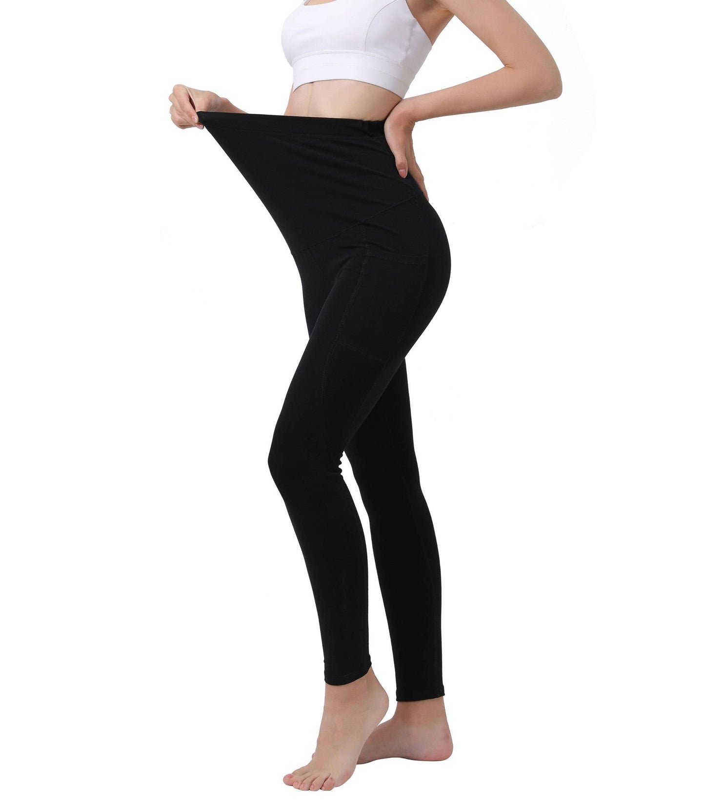 Pregnancy Yoga Pants with Pockets Maternity Tights: Black