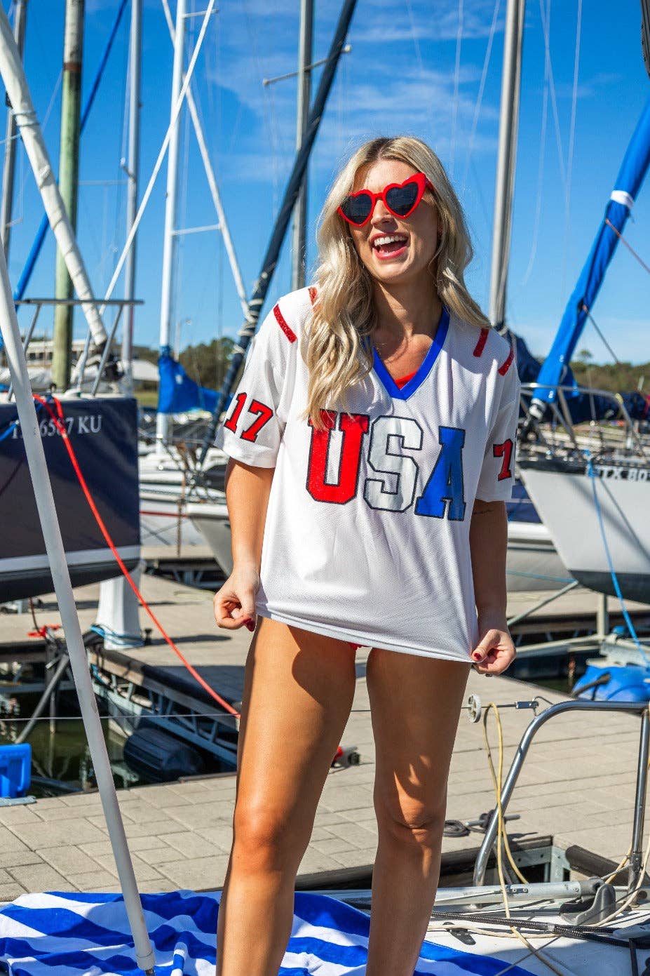 USA Glitter Jersey Top: White