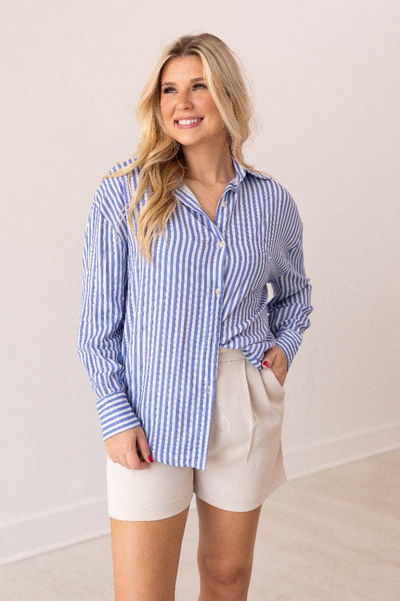 The Kathryn Button-Up, Striped Blue: Blue