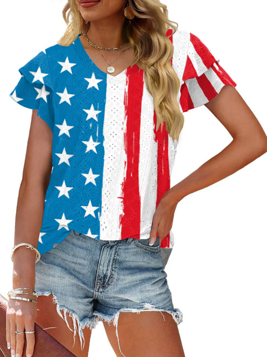 Ladies Short Sleeve Flag Shirt