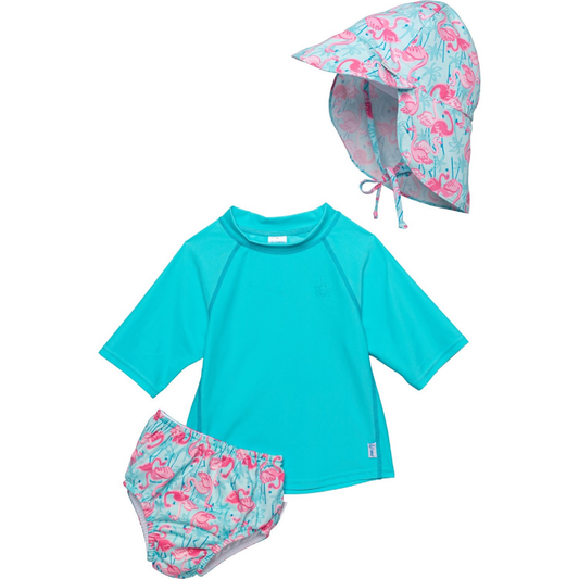 Green Sprouts Toddler Girls Rash Guard and Reusable Swim Diaper Set - UPF 50+, Long Sleeve