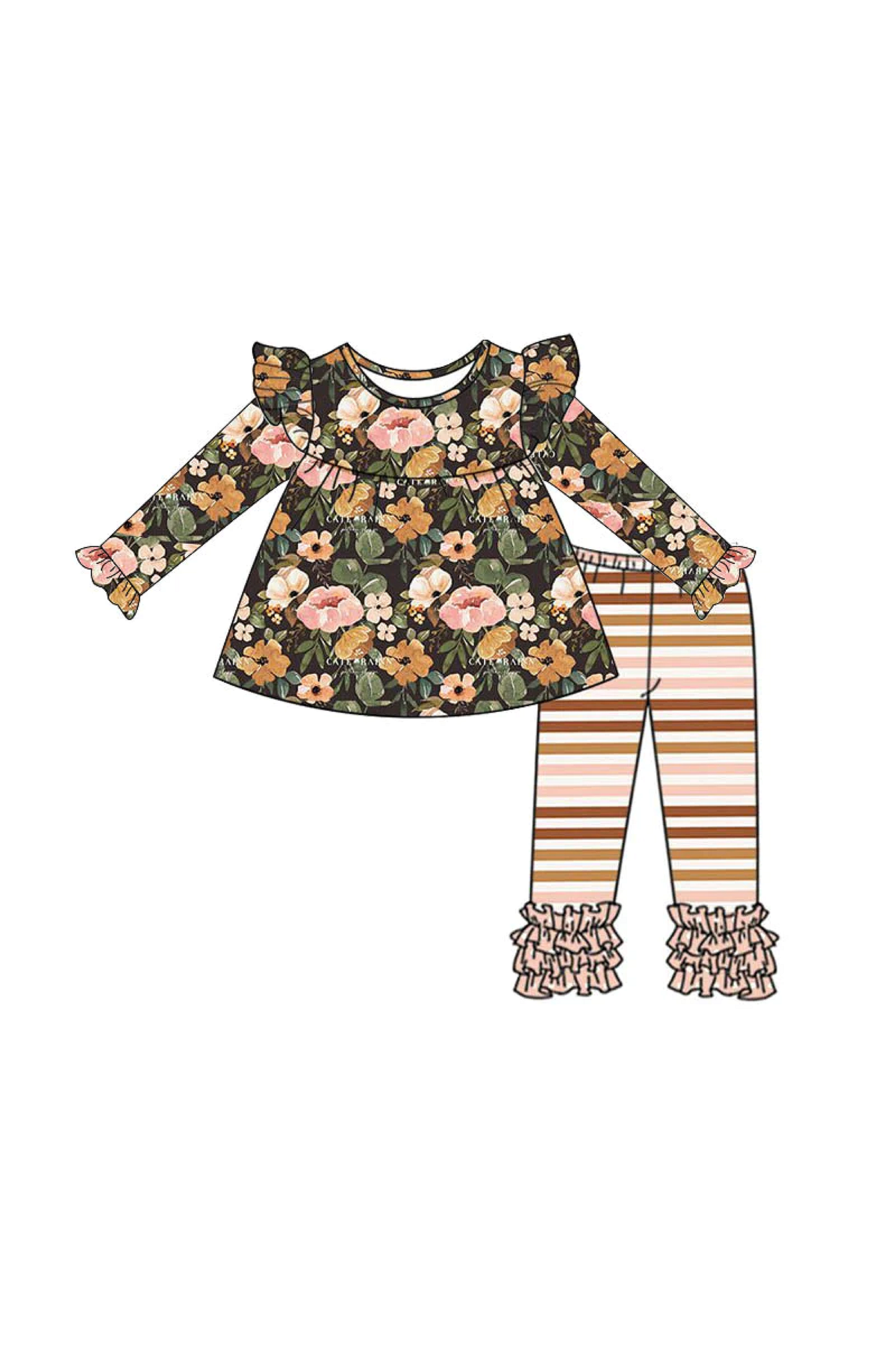 Girls Floral and Striped Two Piece Set