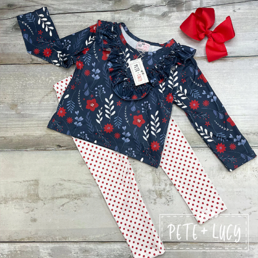 Pete + Lucy Navy Floral Long Sleeve Pants Set