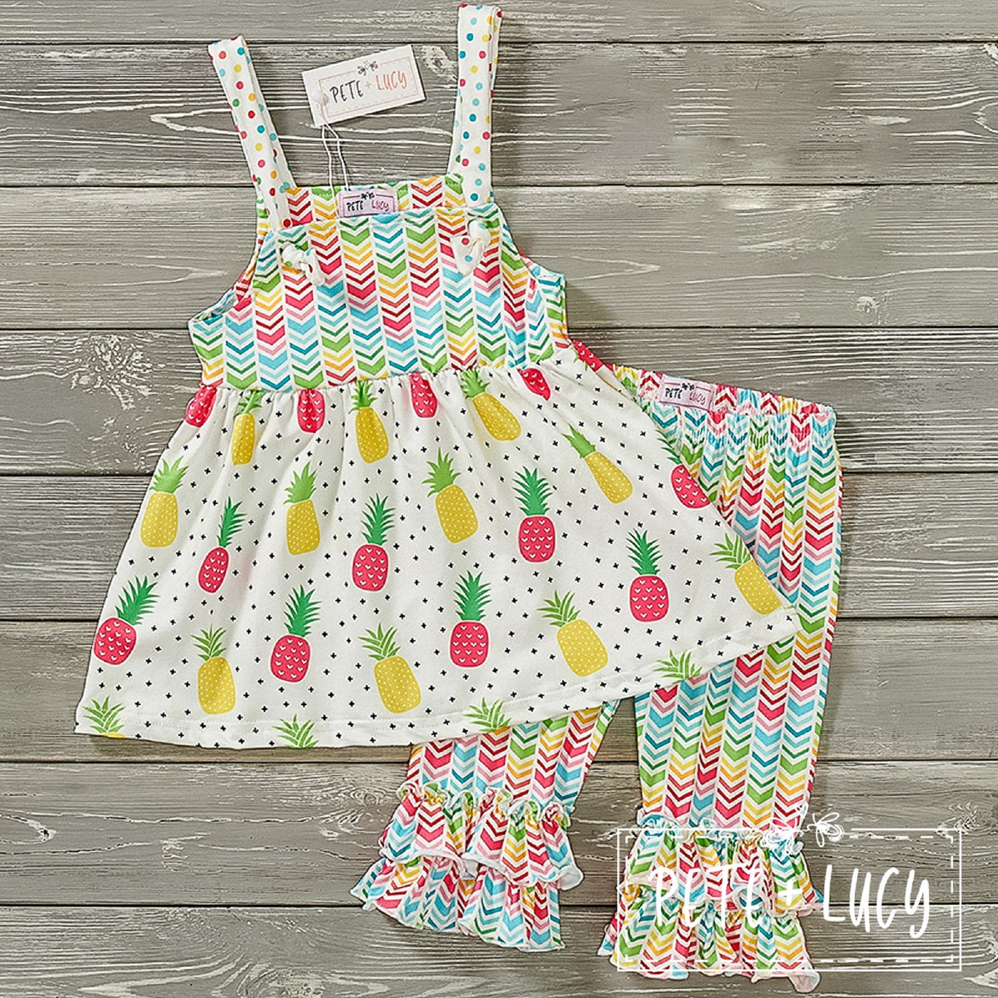 Pete + Lucy Fruity Fun Ruffle Capri Set