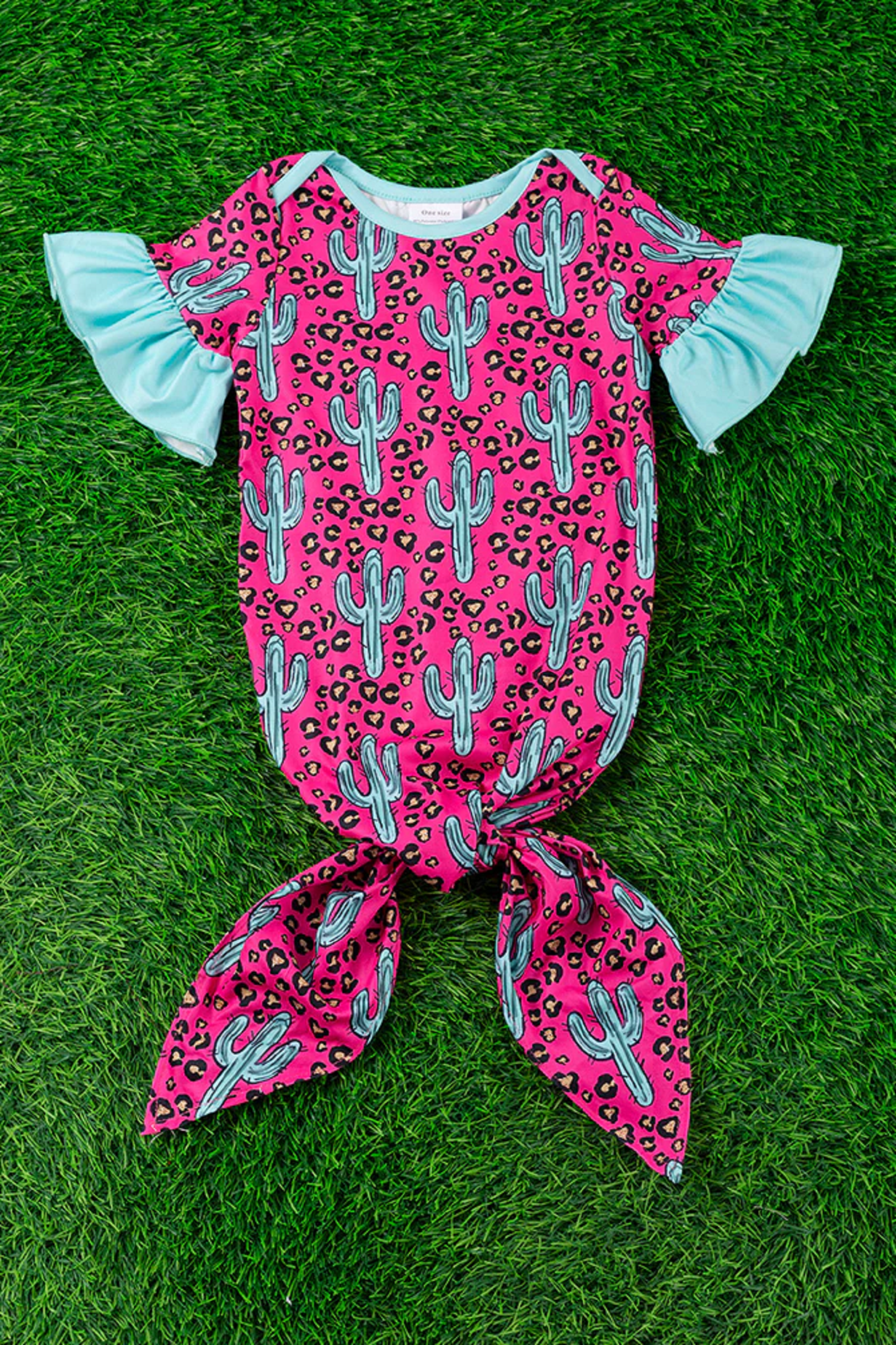 Fuschia & Turquoise Cactus Newborn Gown