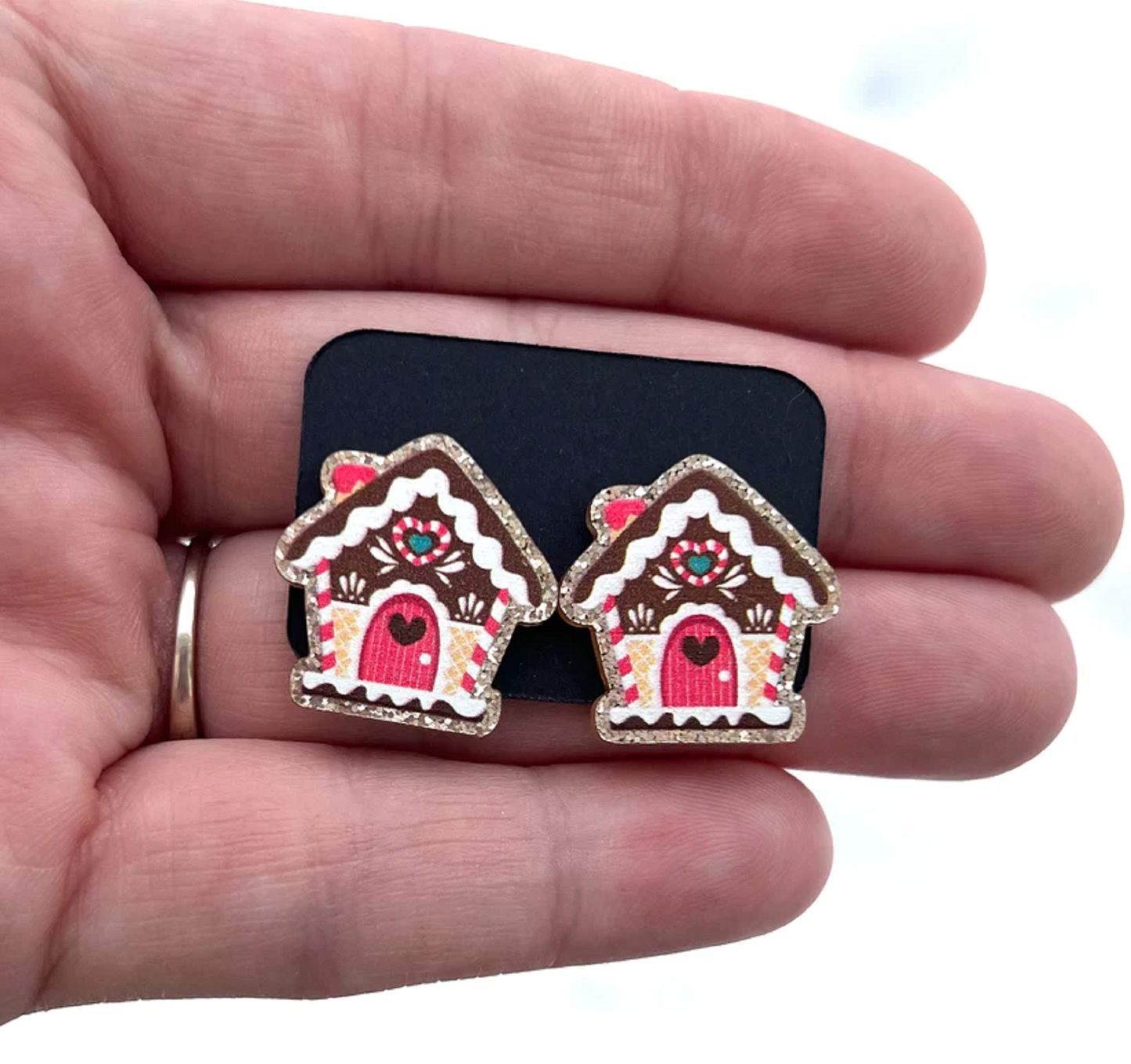 Christmas Stud Gingerbread House Acrylic Earrings