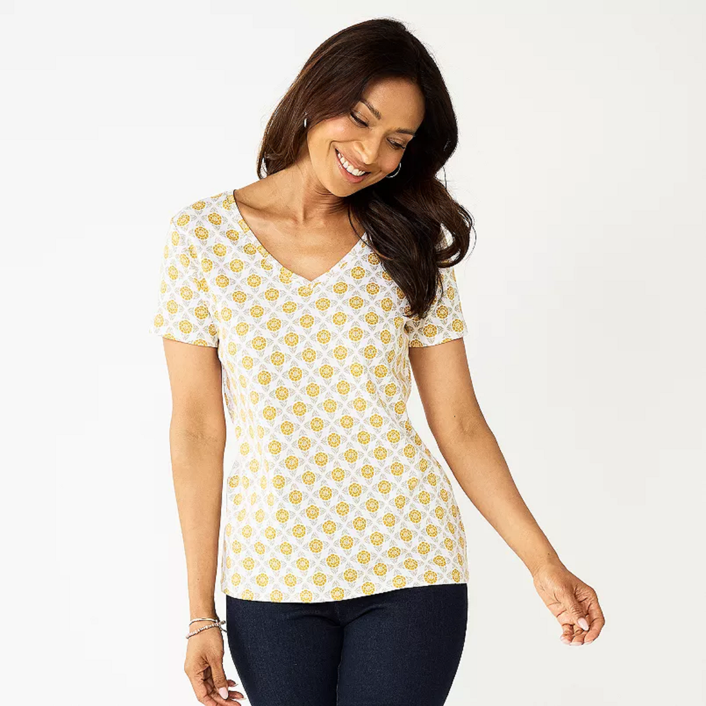 Women's Croft & Barrow® Essential V-Neck Tee Yellow Floral