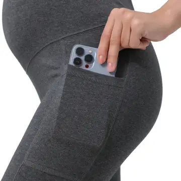 Pregnancy Yoga Pants with Pockets Maternity Tights: Grey