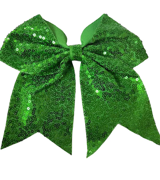 GREEN SEQUINS HAIR BOWS W/ELASTIC BAND