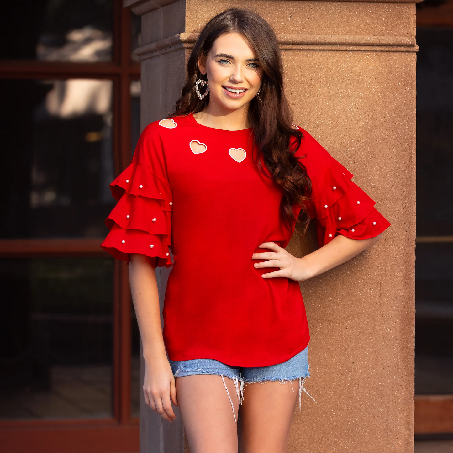 Ladies Heart Cutout Short Sleeve Top