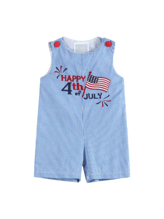 Lil Cactus Happy 4th of July Blue Gingham Shortalls