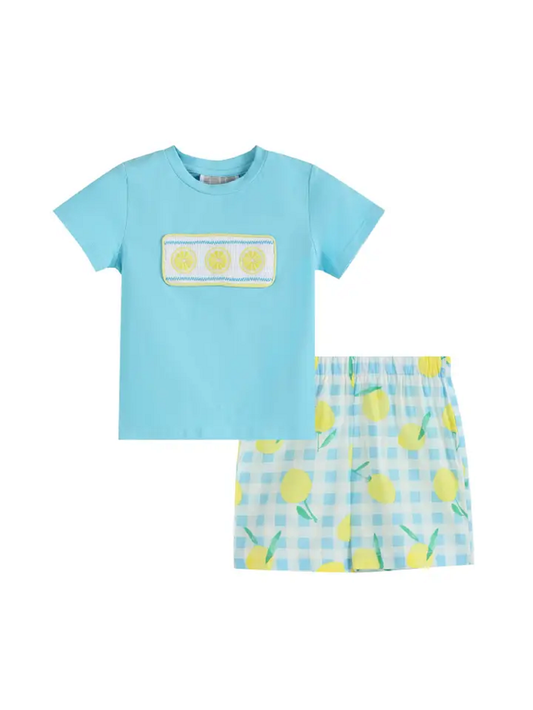 Lil Cactus Blue Lemon Smocked Tee & Bermuda Shorts