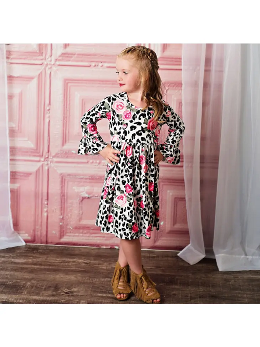 Pink Rose Cheetah Twirl Dress