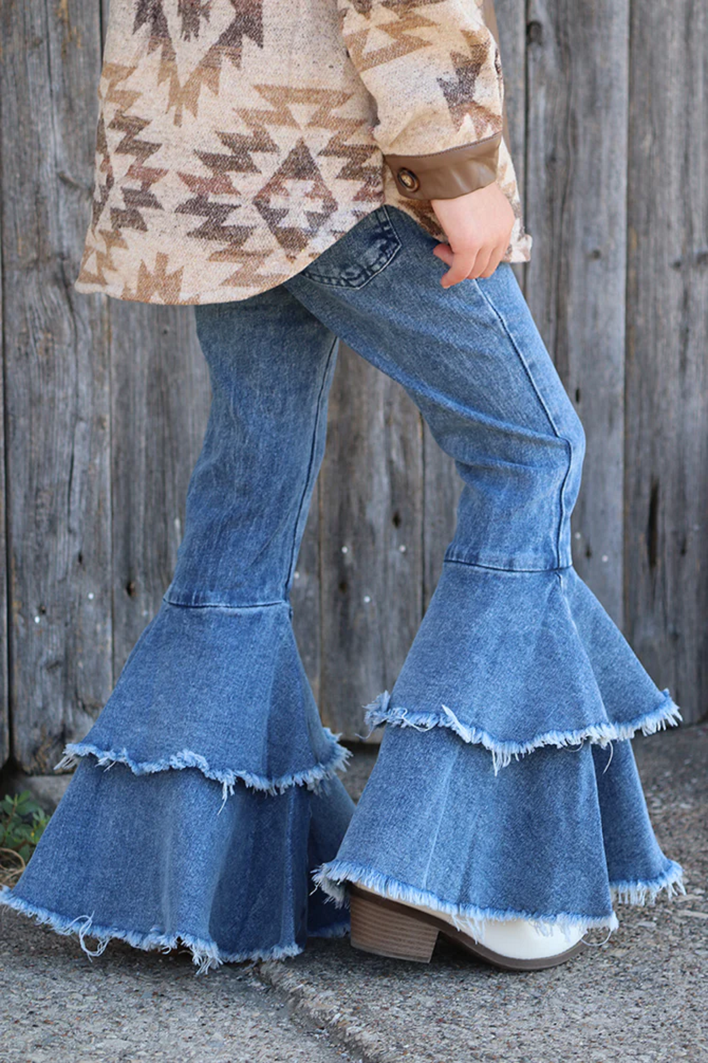 Light Blue Denim Double Ruffle Bell Bottoms