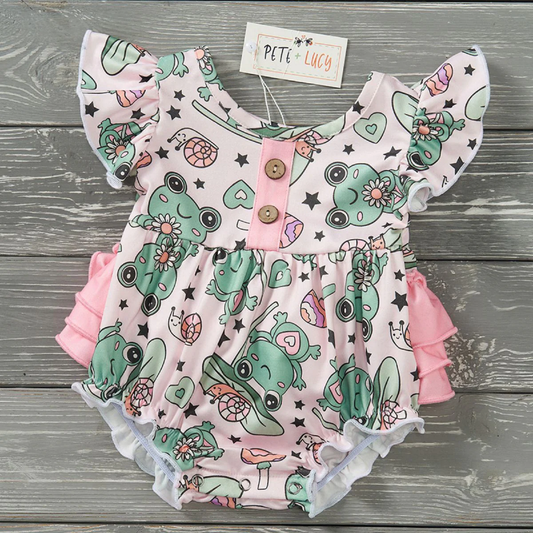 Pete + Lucy Lily Pad Leapers Girl's Romper