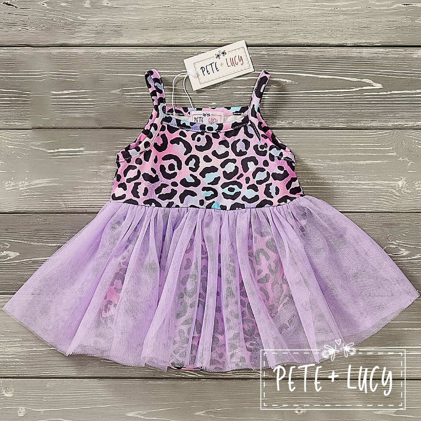 Pete + Lucy Lizzy's Leopard Girls Tulle Romper