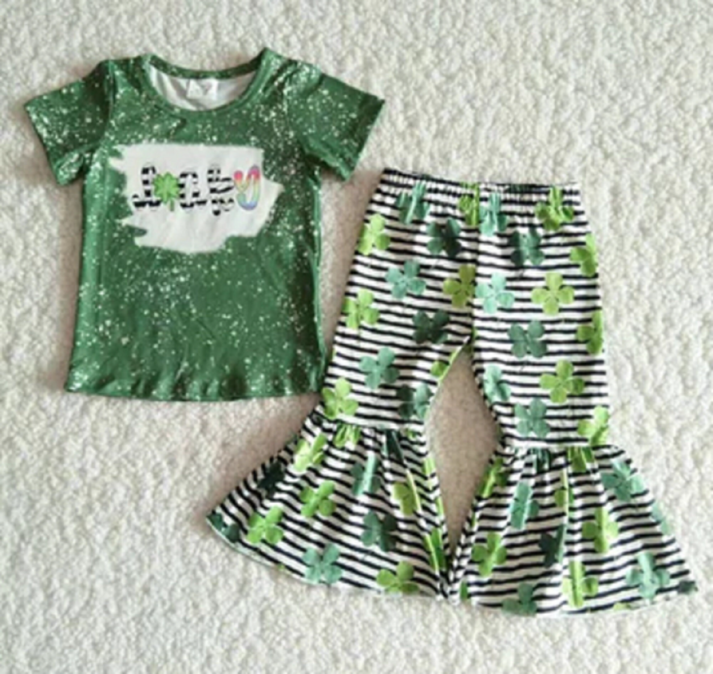 Lucky Shamrock St. Patrick's Day Two Piece Bell Bottom Set