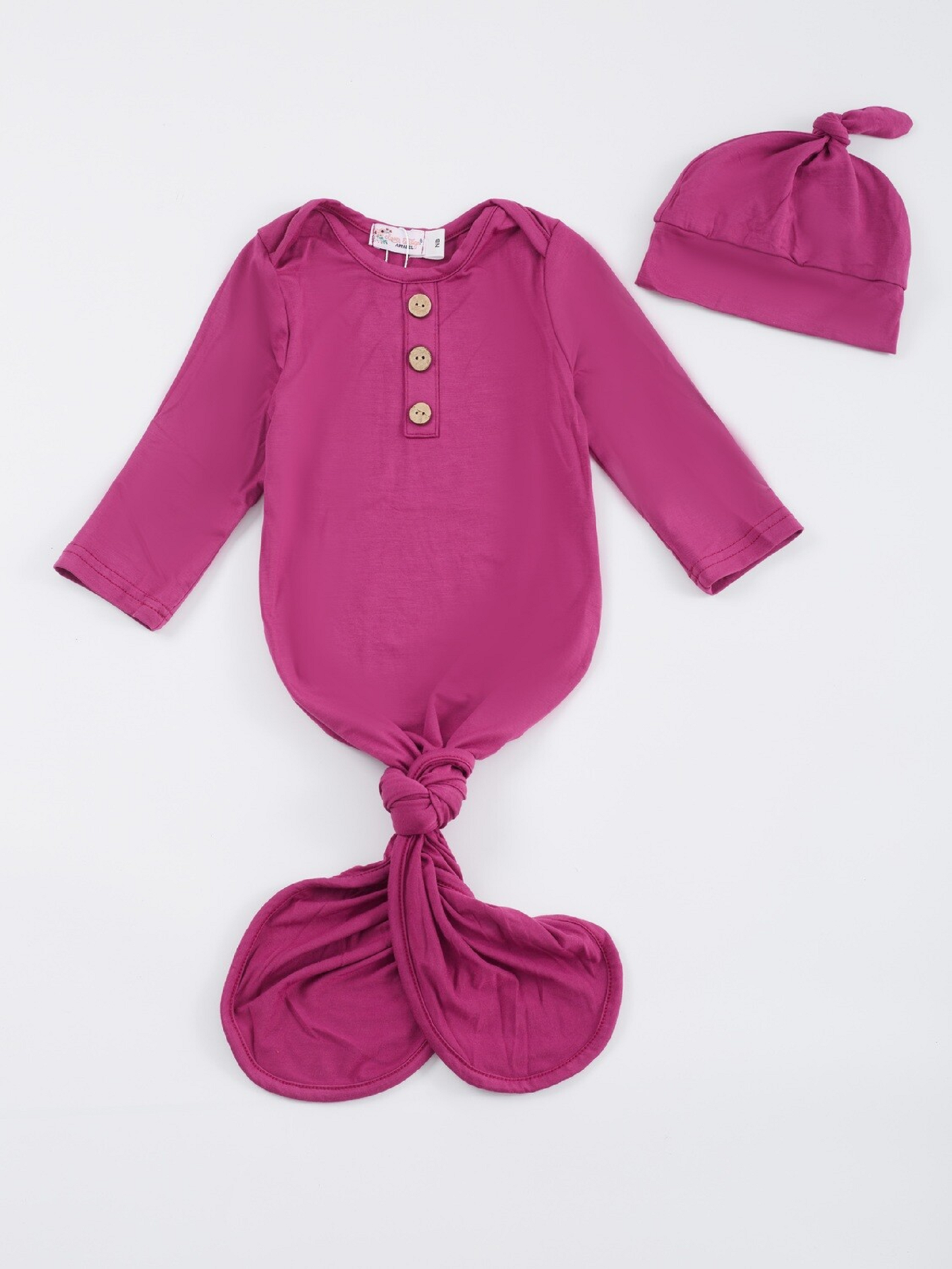 Magenta Baby Gown & Hat Set