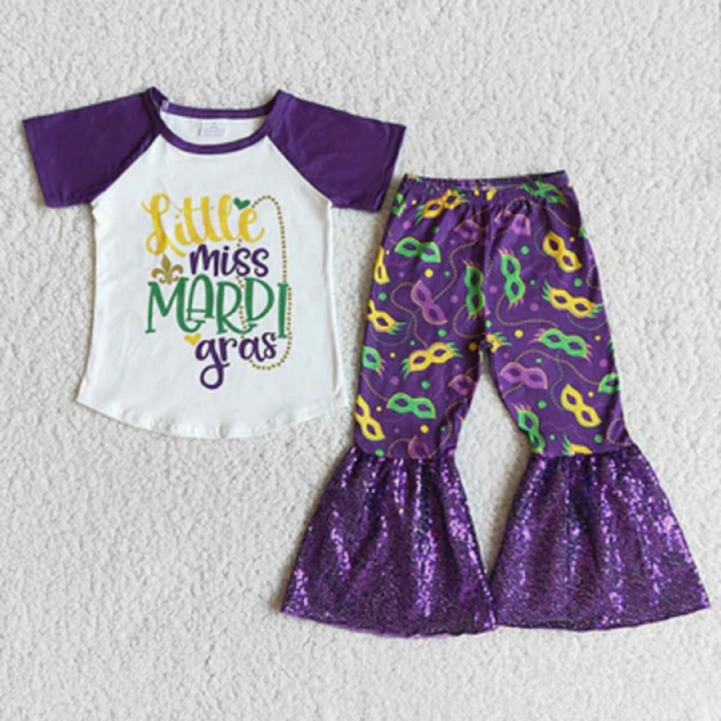 Little Miss Mardi Gras Sequin Bell Bottom Pants Set