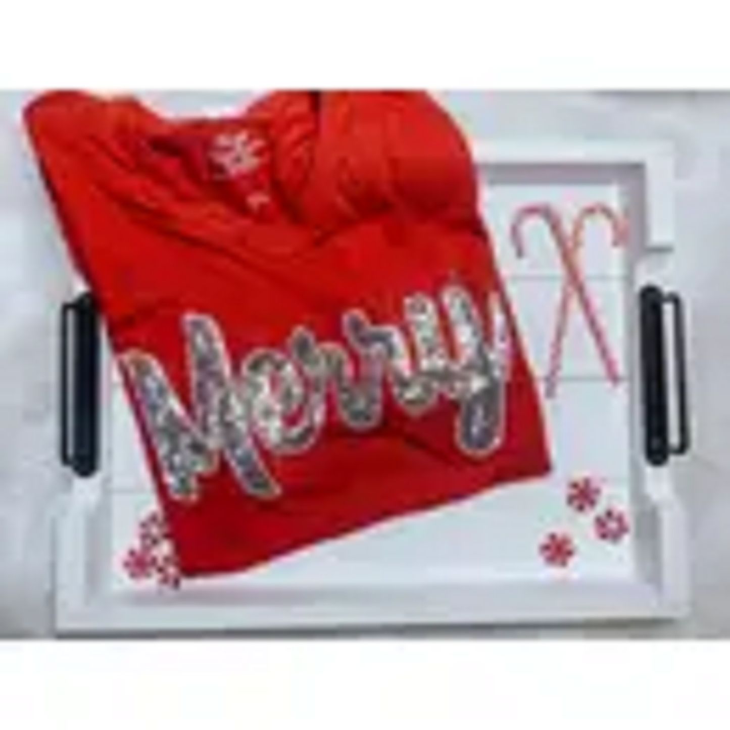 Red Merry Vneck Sequin Tshirt