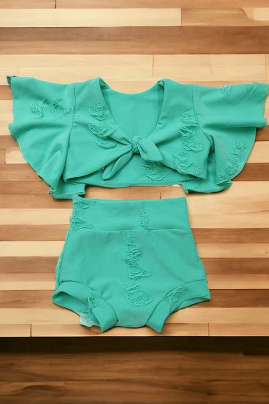 Mint Crop Short Set