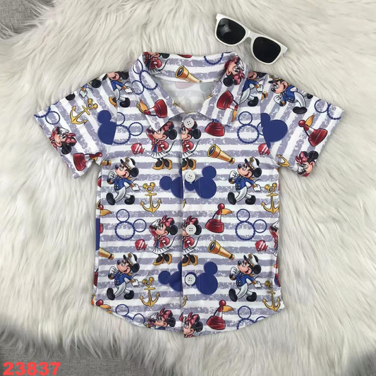 Mouse Short Sleeve Button Down  Shirt