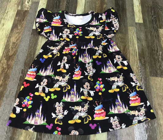 Black Short Sleeve Birthday Cake Dress