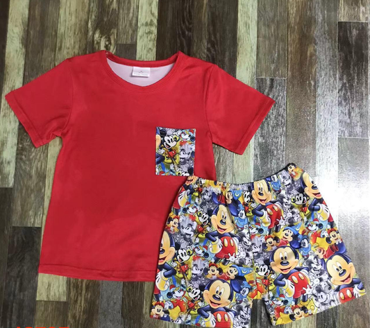 Red Short Sleeve Top Short Set