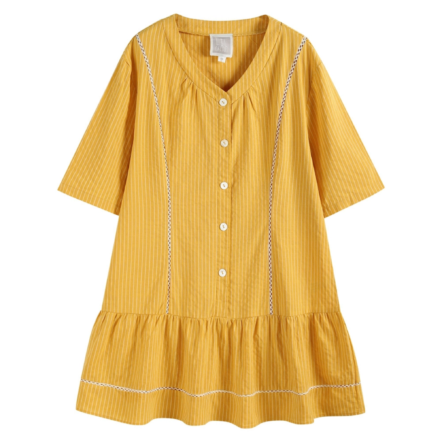 Lil Cactus Ladies Mustard Cotton and Lace Ruffle Dress