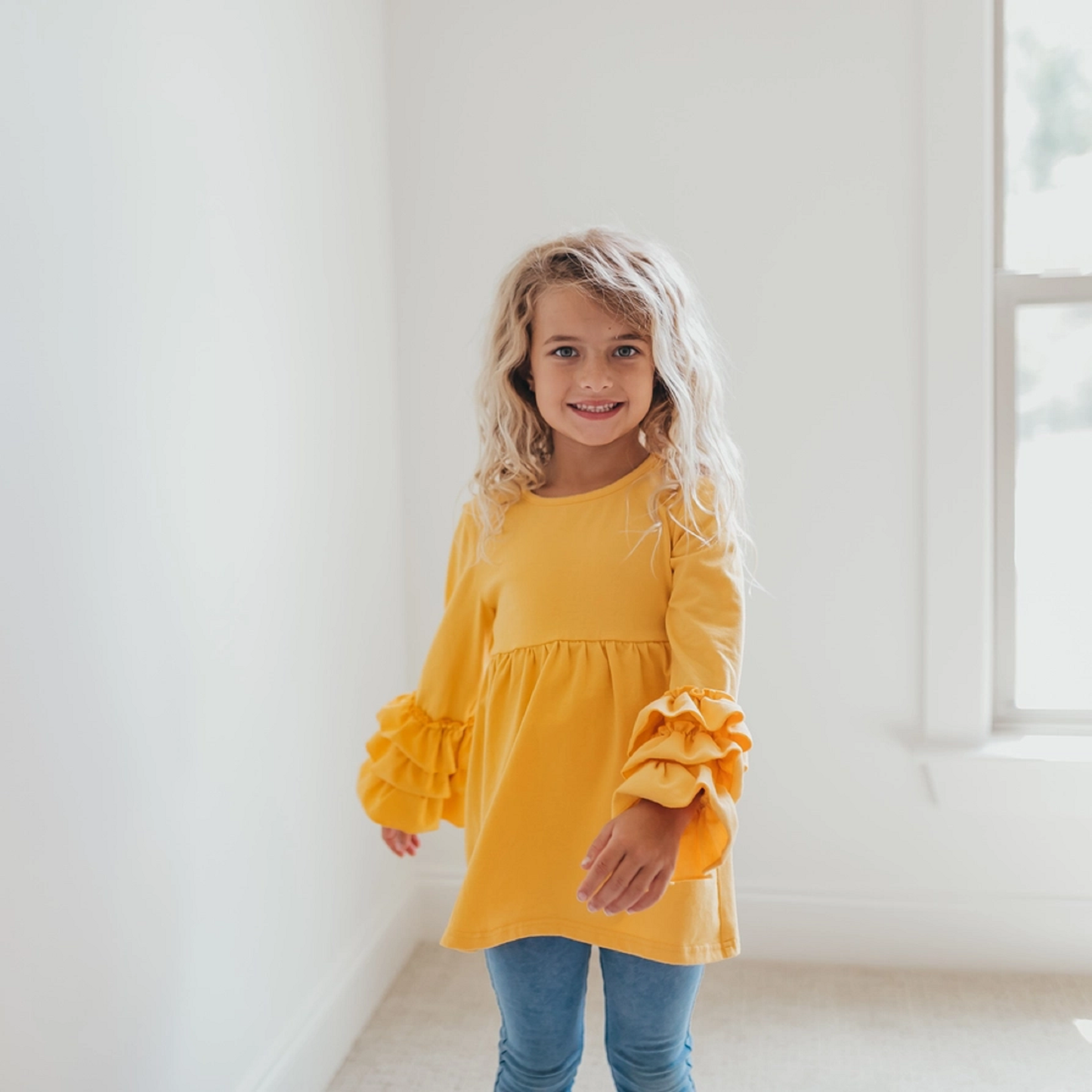 Mustard 3 Ruffle Sleeve Blouse Shirt