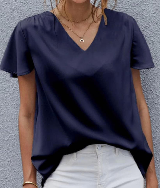 Navy Blue Short Sleeve Top