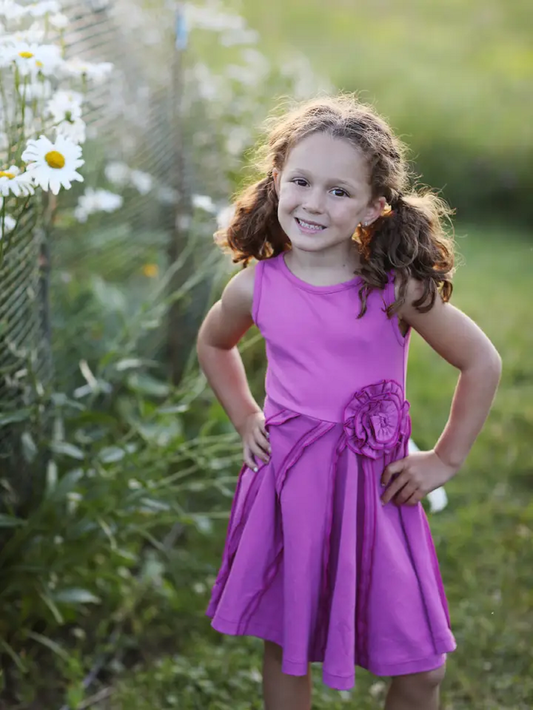 Lemon Loves Lime Orchid Flower Short Sleeve Dress