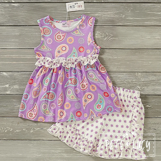 Pete & Lucy Purple Paisley Short Sleeve Short Set