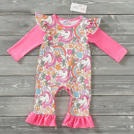 Pete + Lucy Peace, Love & Unicorns Girls Romper