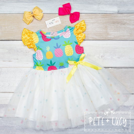 Pete + Lucy Pineapple in the Sun Short Sleeve Tulle Dress