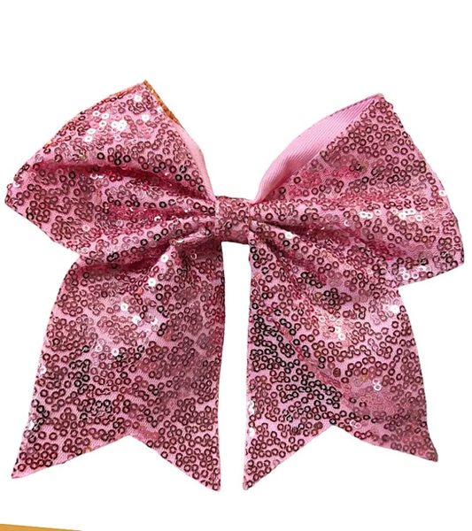 PINK SEQUINS HAIR BOWS W/ELASTIC BAND