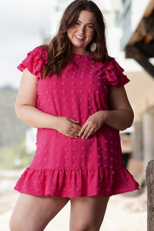 Strawberry Pink Short Ruffle Sleeve Mini Dress