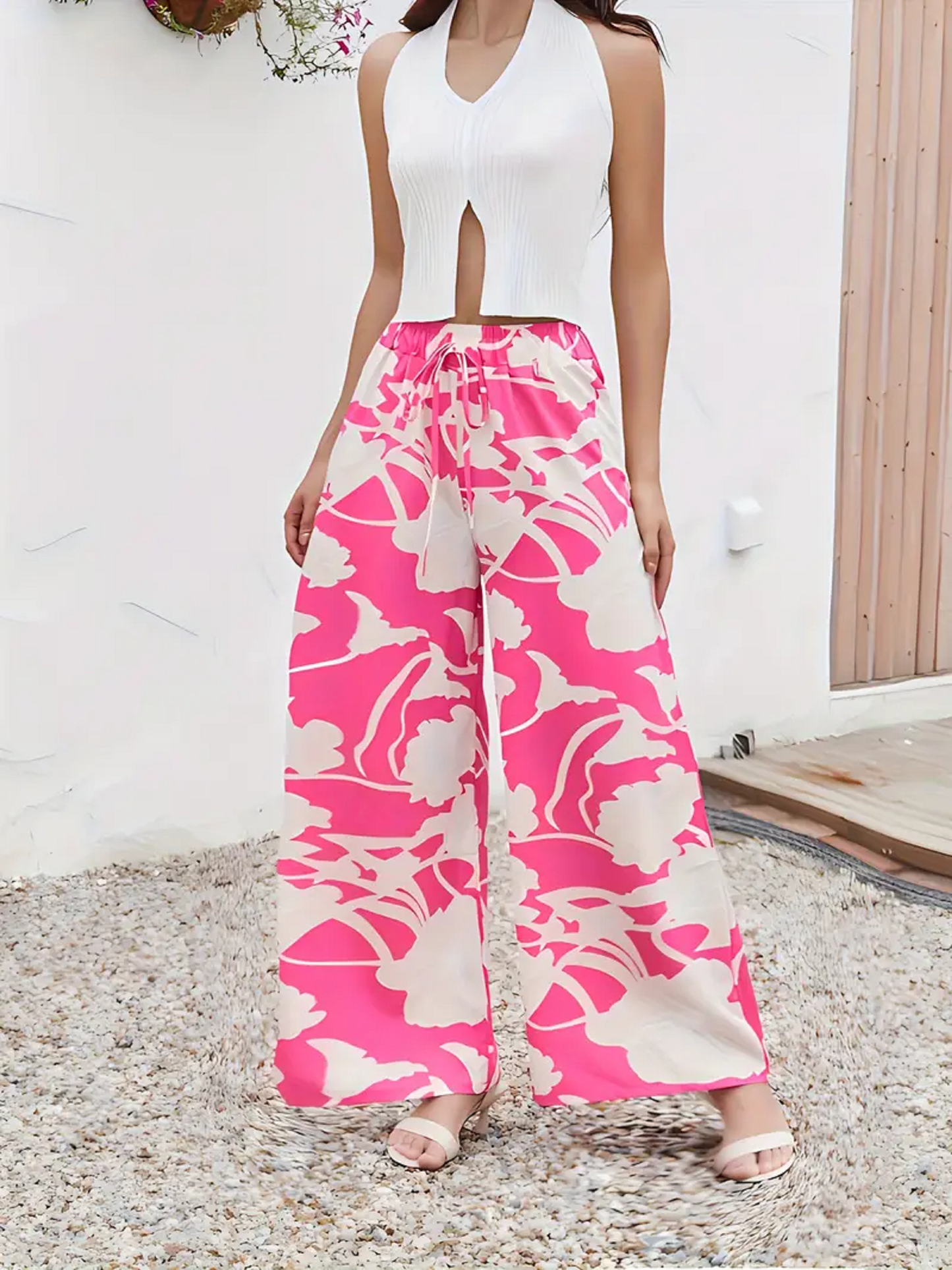 Pink Floral Flowy Pants