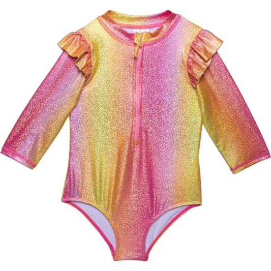 Pink Platinum Little Girls Ombre Rash Guard Swim Suit - Long Sleeve