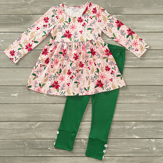 Pete + Lucy Poinsettias & Plaid Pant Set