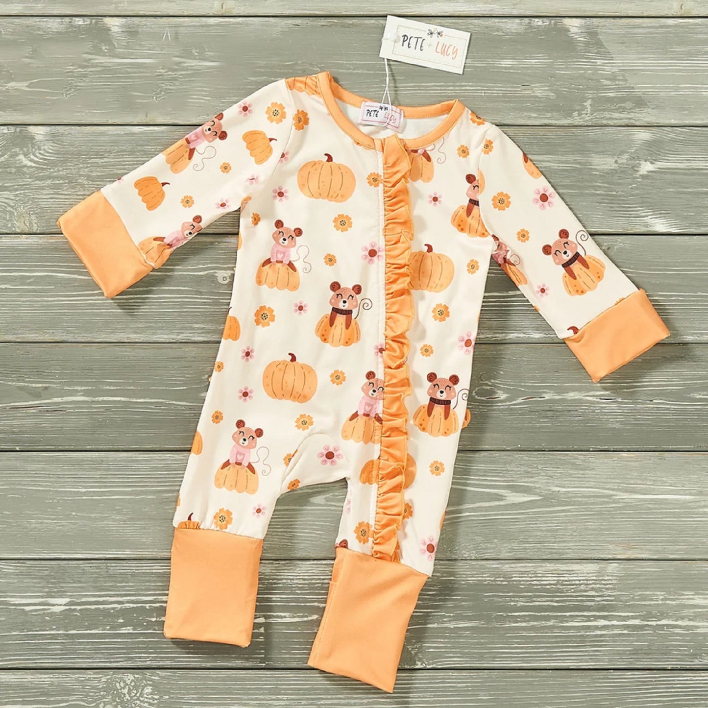 Pete & Lucy Pumpkin Patch Pals - Zip-Up Infant Romper