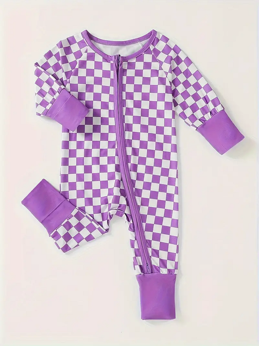 Purple Checkered Baby Romper