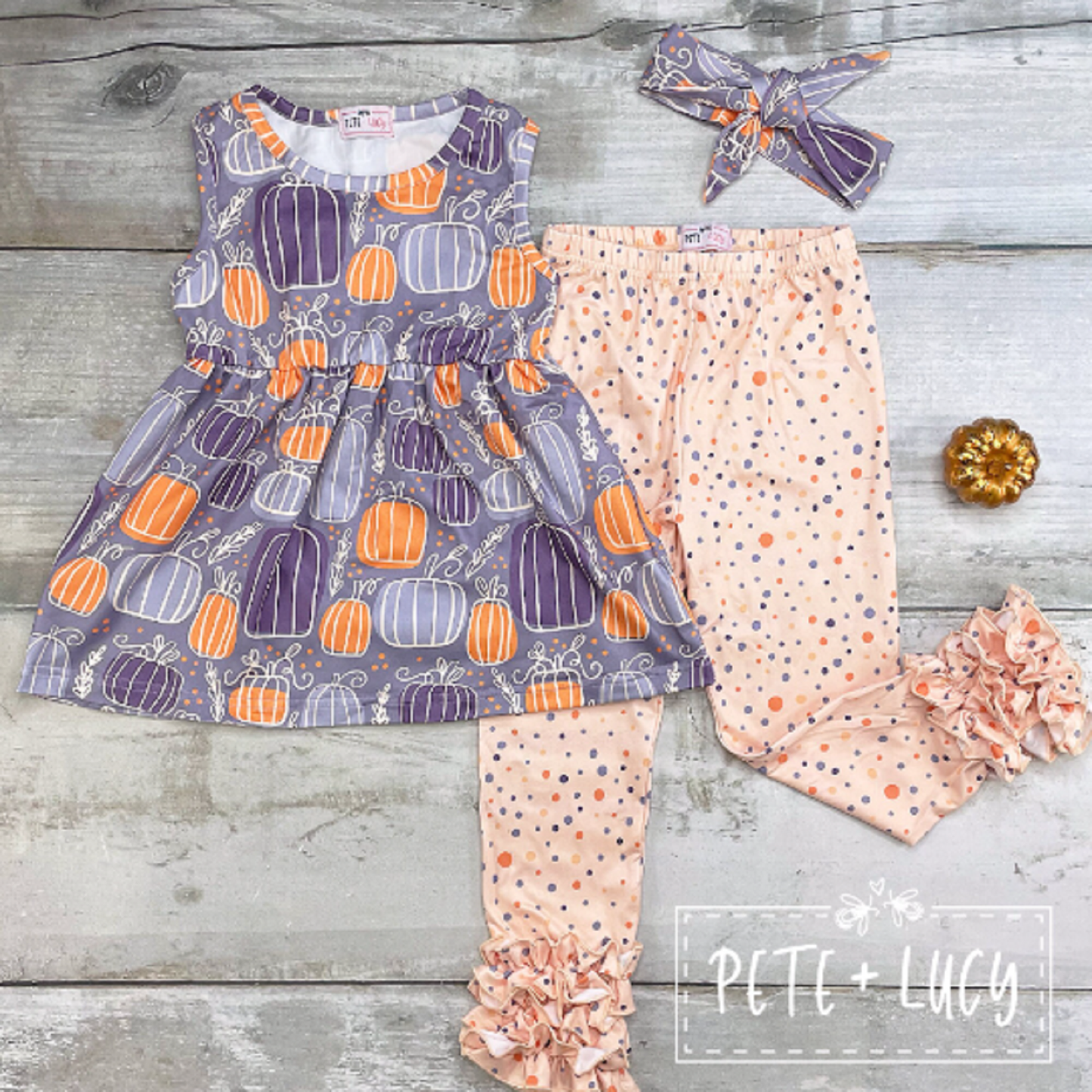 Pete + Lucy Purple Pumpkin Short Sleeved Pants Set