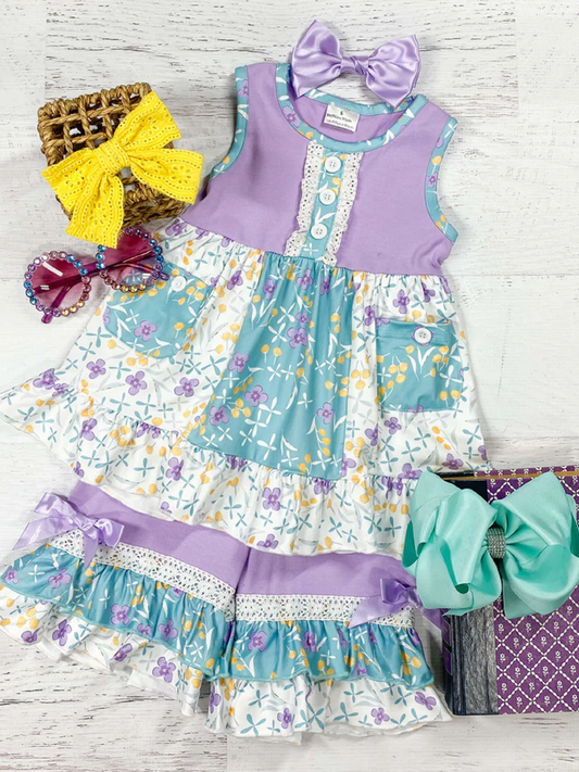 Purple & Teal Ruffled Shorts Set